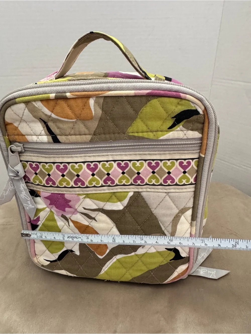 Vera Bradley Quilted Floral Cosmetic Bag in Olive, Pink & Tan